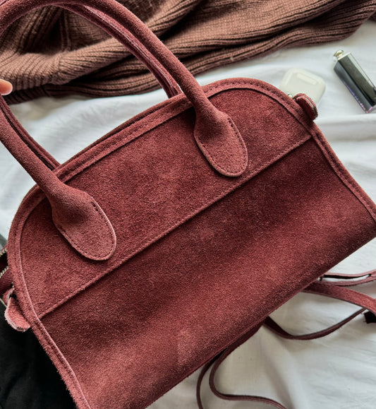 Czekoladowa torebka z naturalnego zamszu do ręki, Włochy