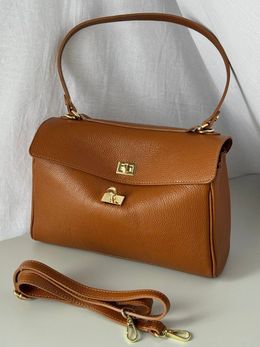 Elegancka torebka kuferkowa z naturalnej skóry, Włochy
