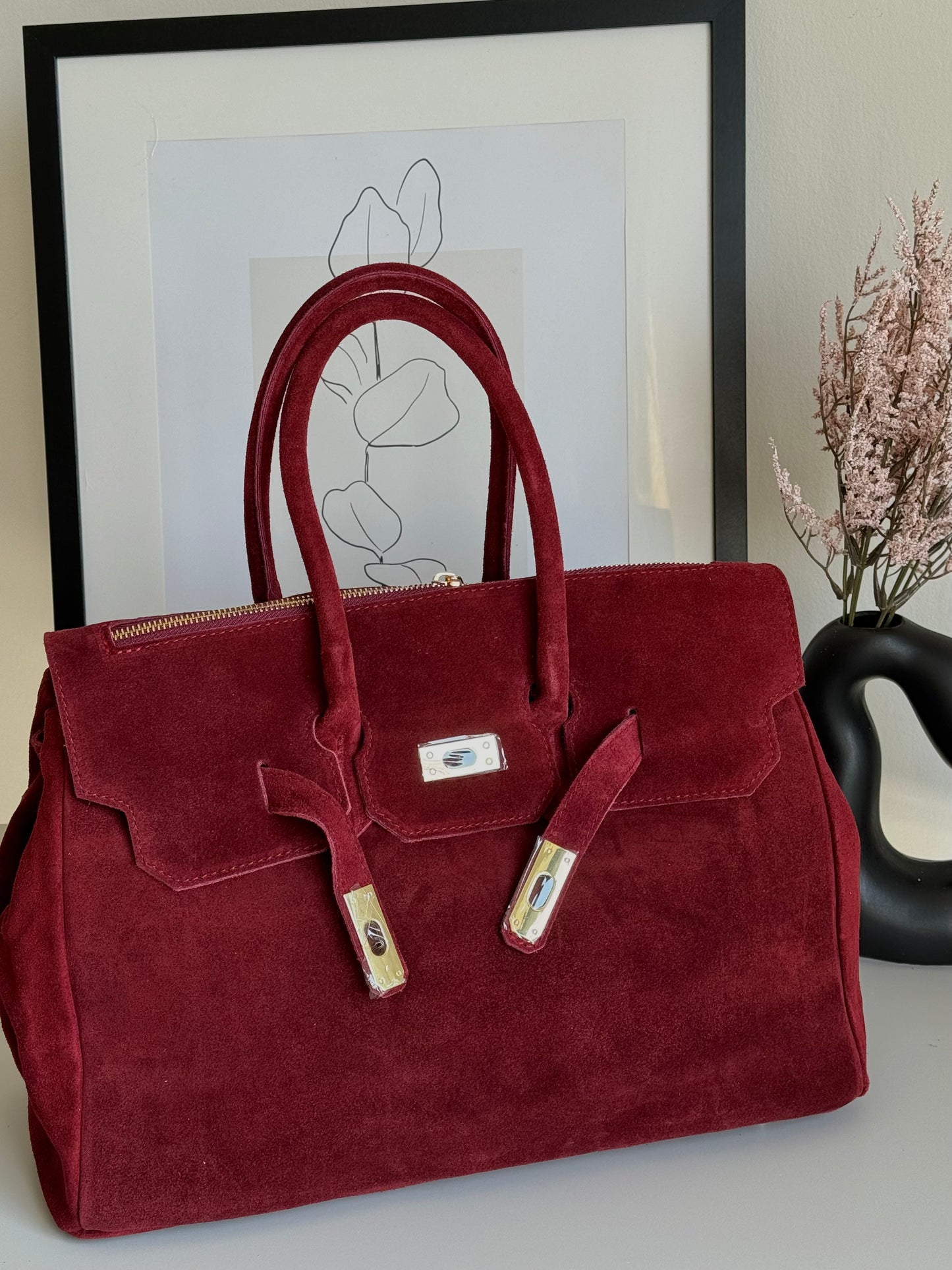 Elegancka torebka shopper z naturalnego zamszu do ręki, wyprodukowana we Włoszech