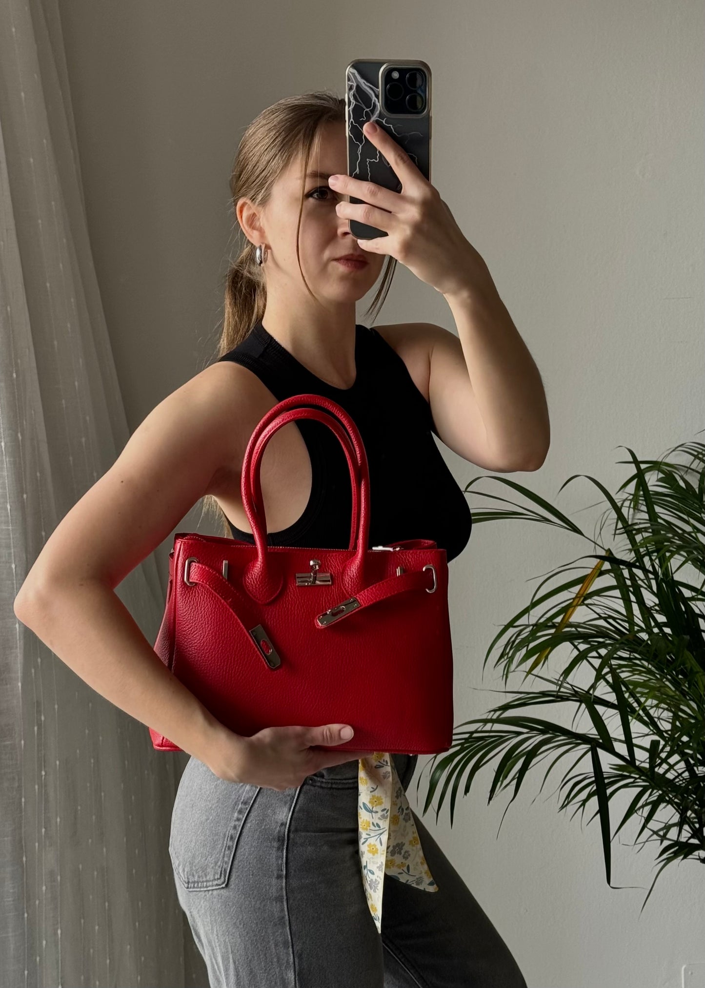 Elegancka czarna shopper torebka z naturalnej skóry, Włochy