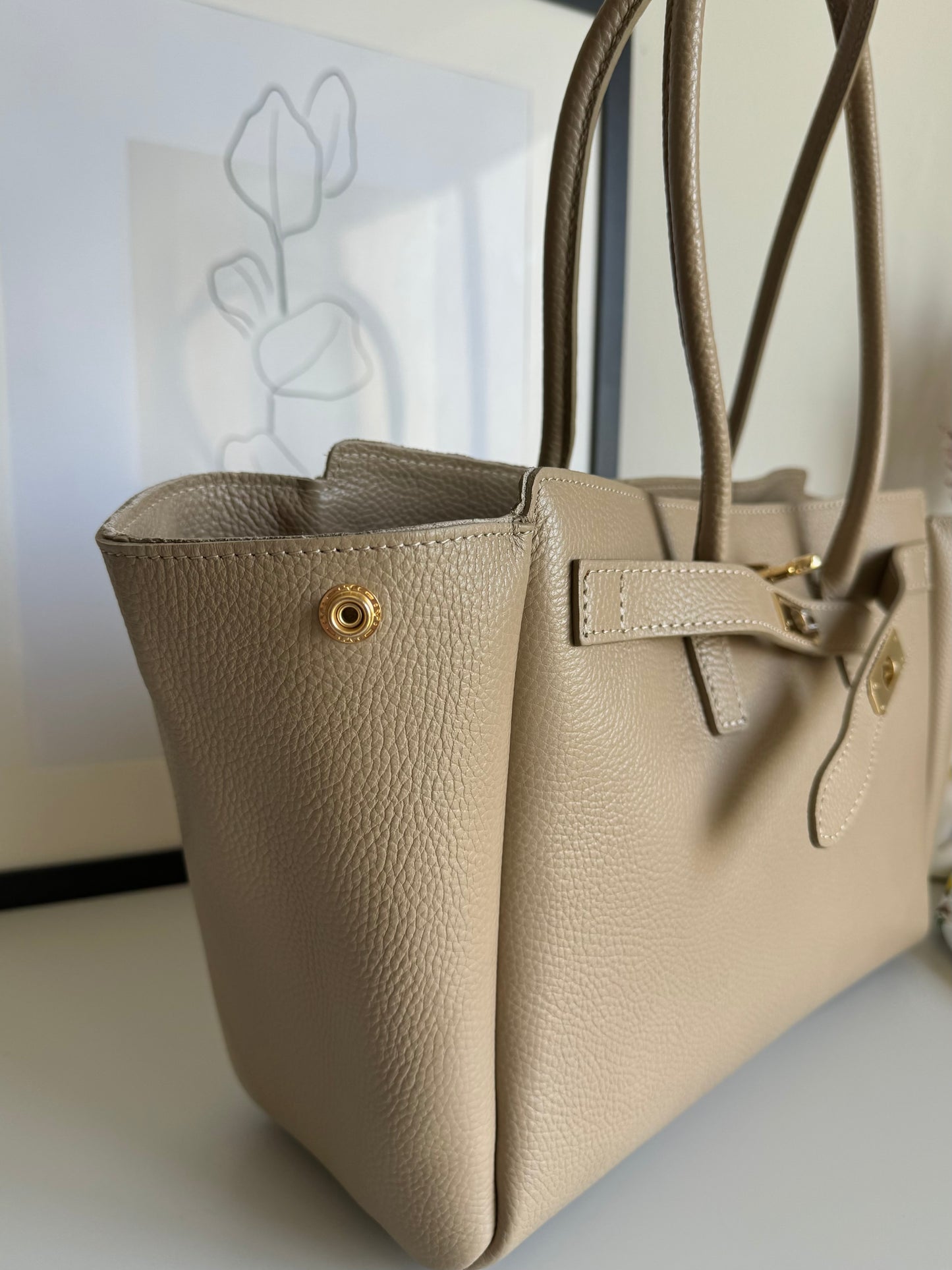 Natural leather shopper bag for work or everyday use, Italy