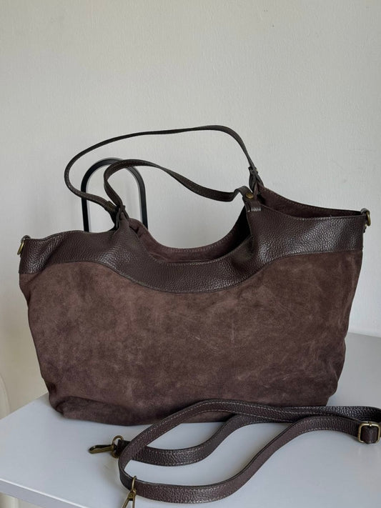 Elegancka torebka tote z naturalnego zamszu, Włochy