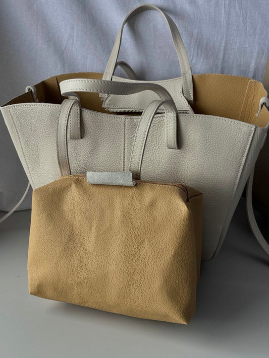 Torebka shopperka z kosmetyczką w beżowym kolorze, Włochy