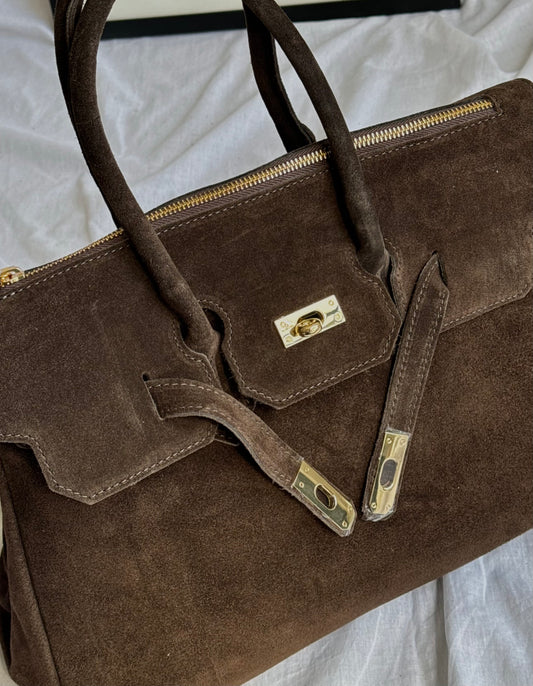 Elegancka torebka shopper z naturalnego zamszu do ręki, wyprodukowana we Włoszech