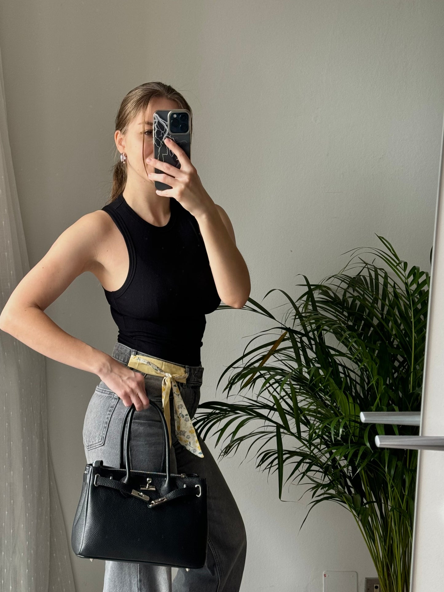 Elegancka czarna shopper torebka z naturalnej skóry, Włochy