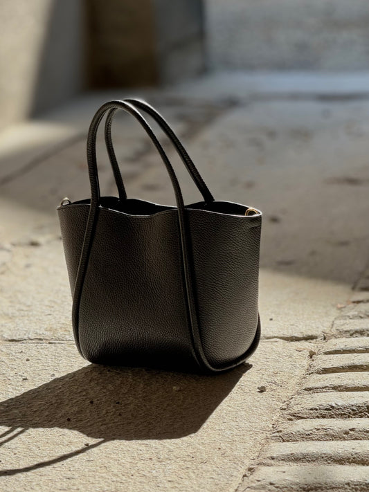 Luksusowa włoska torebka Tote skórzana – klasyczna czerń, shopper 100% skóra naturalna