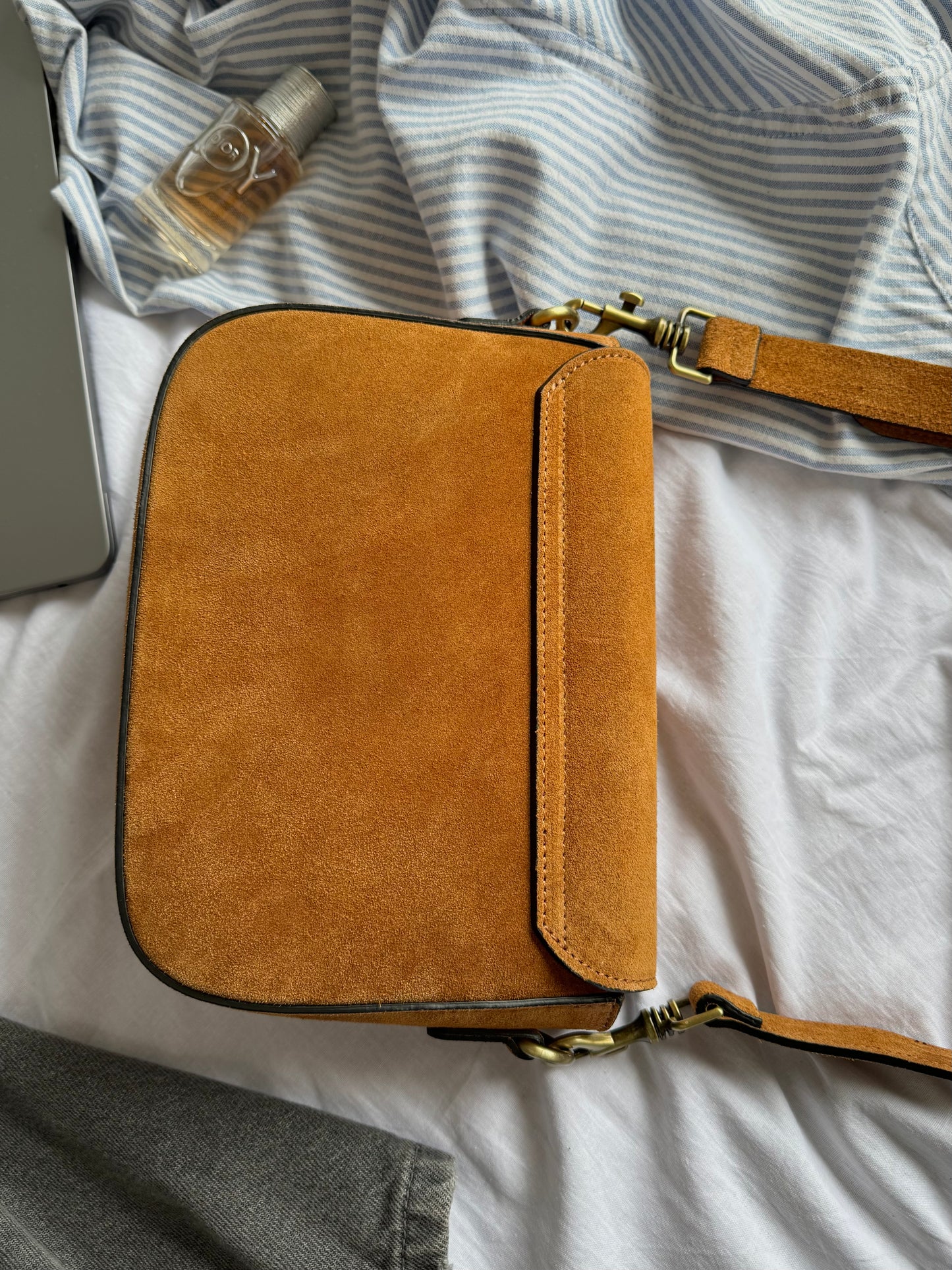 Torebka Crossbody na ramię z naturalnej skóry zamszowej, Włochy