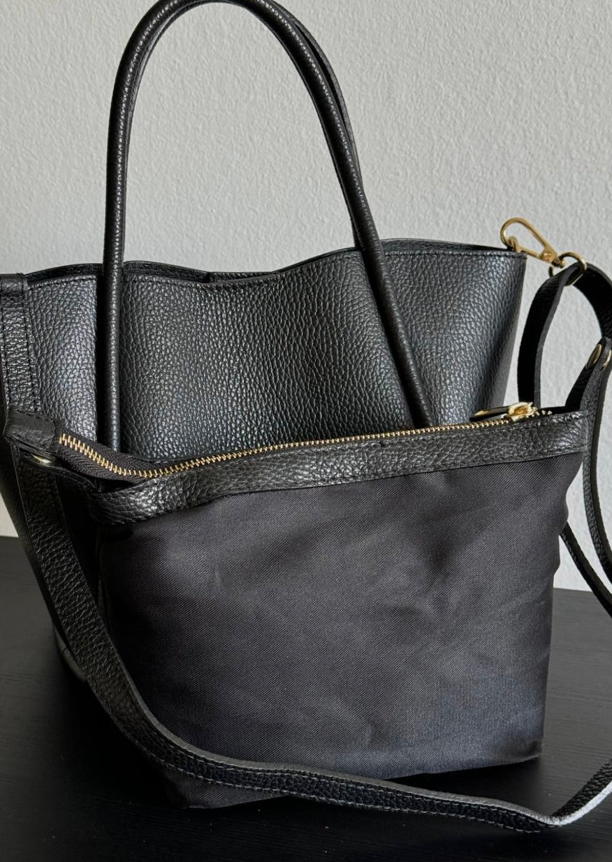 Luksusowa włoska torebka Tote skórzana – klasyczna czerń, shopper 100% skóra naturalna
