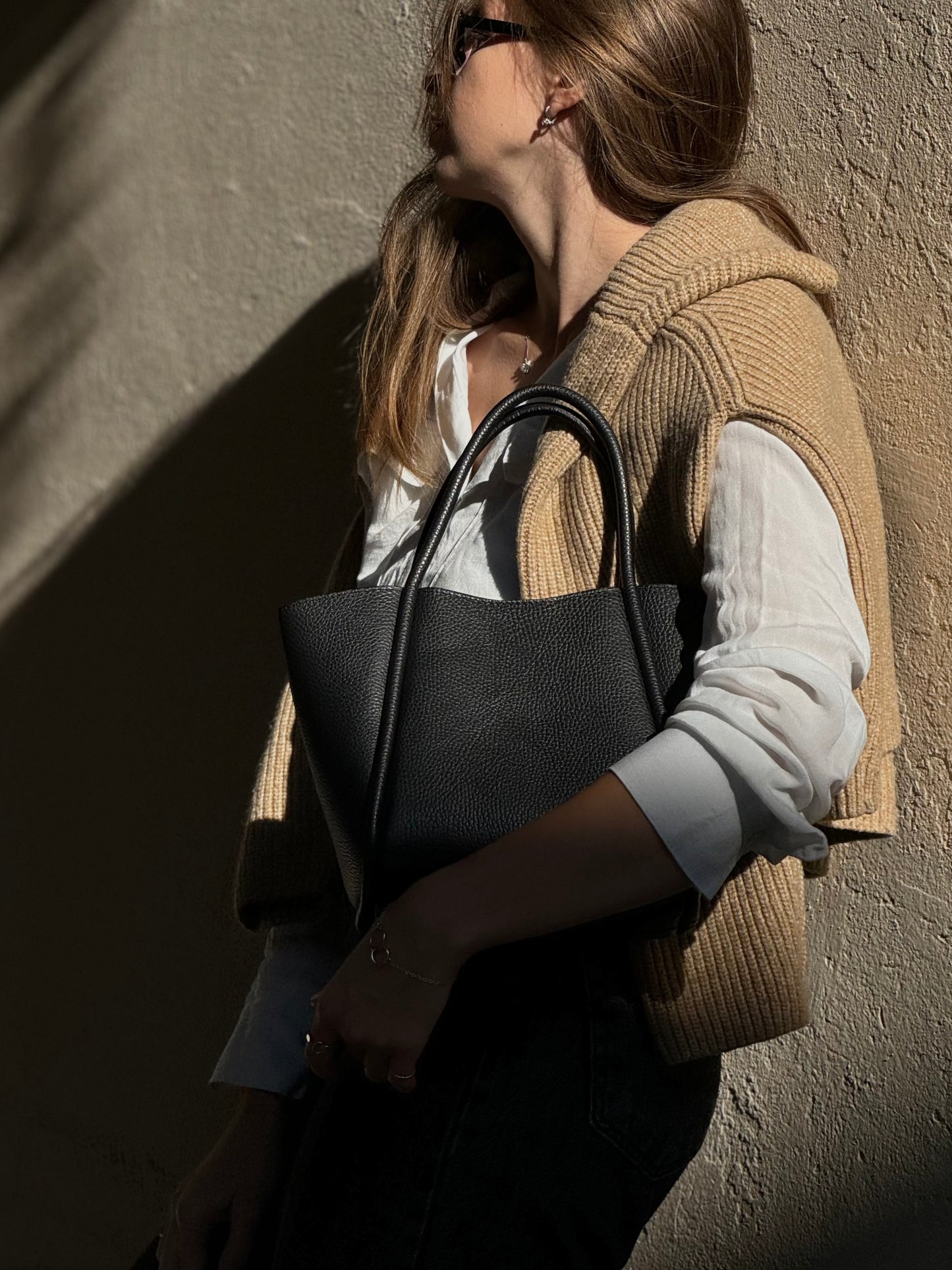 Luksusowa włoska torebka Tote skórzana – klasyczna czerń, shopper 100% skóra naturalna