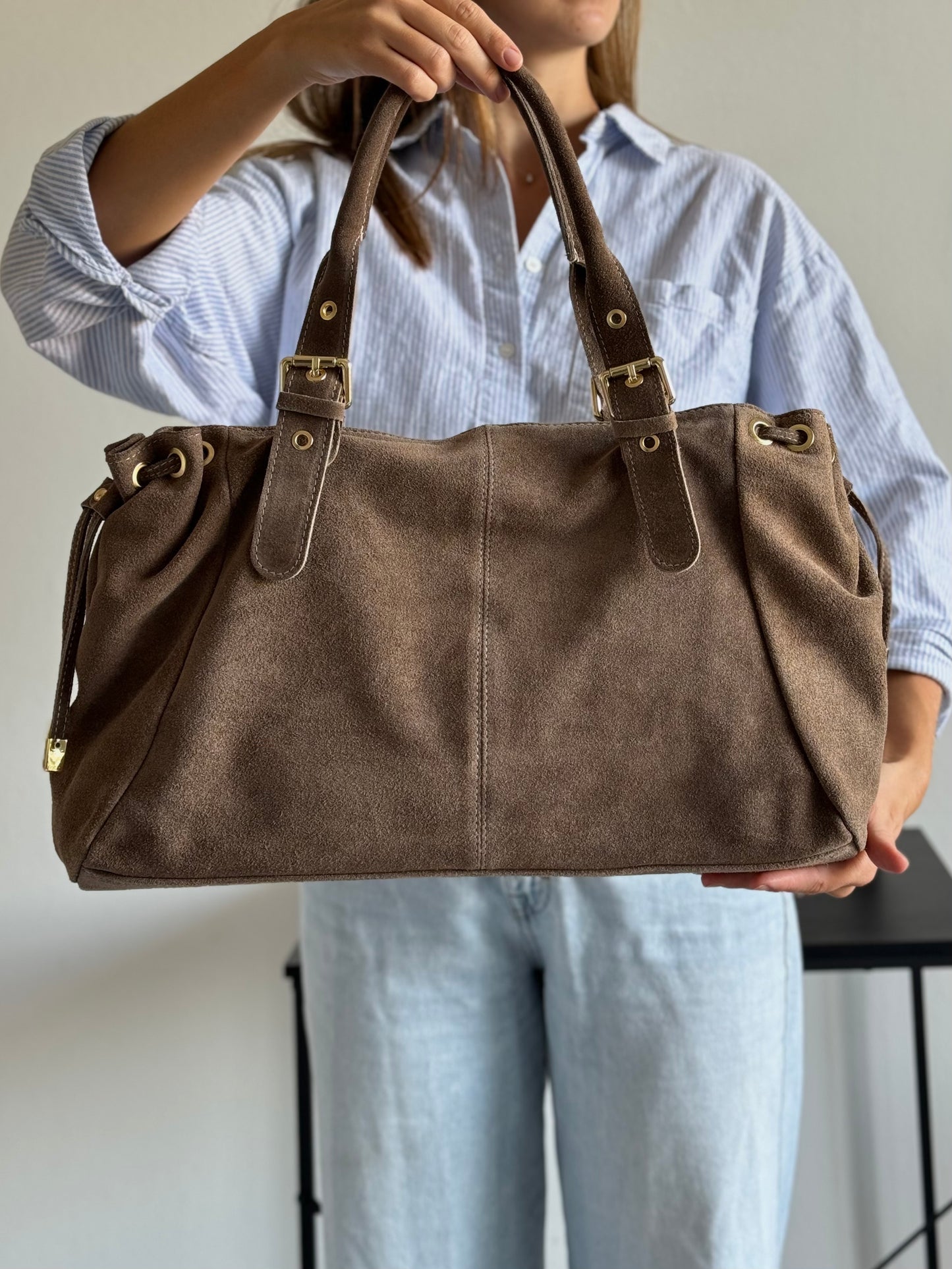 Torebka shopper z naturalnego zamszu, Włochy