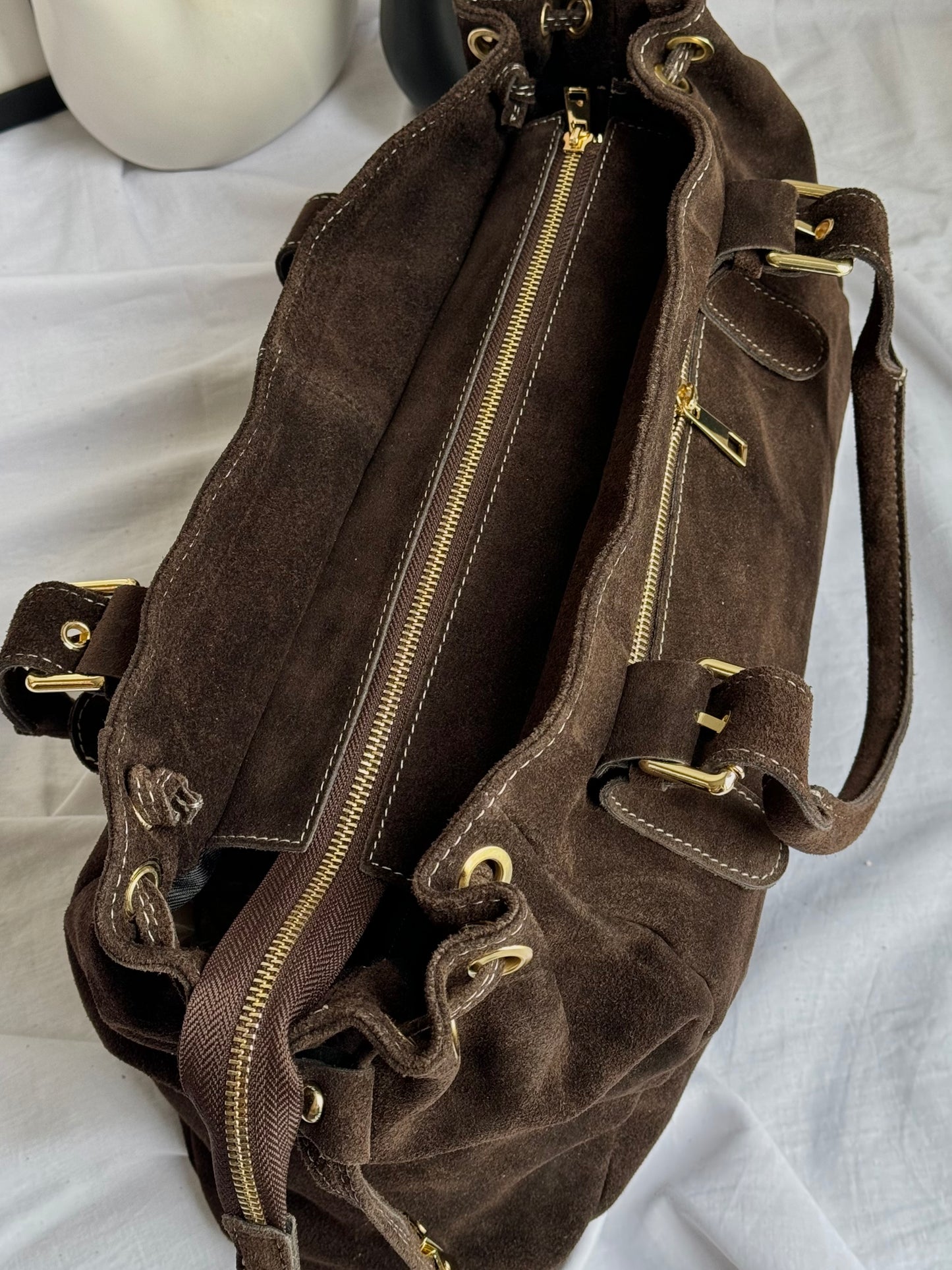 Torebka shopper z naturalnego zamszu, Włochy