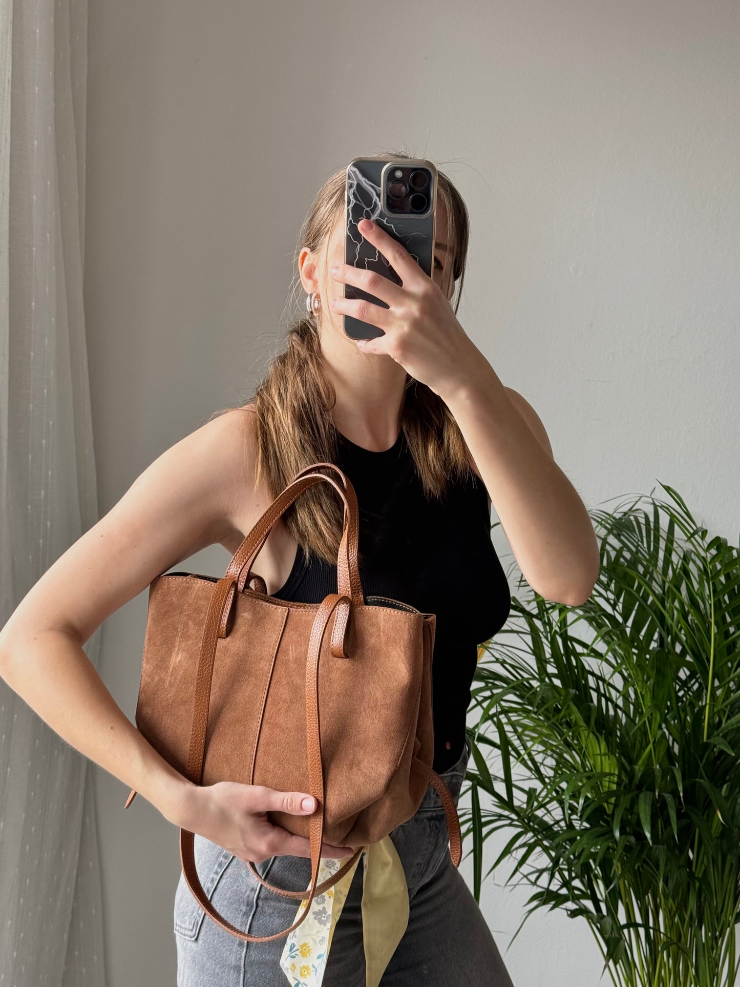 Stylowa torebka shopperka z naturalnego zamszu, Włochy