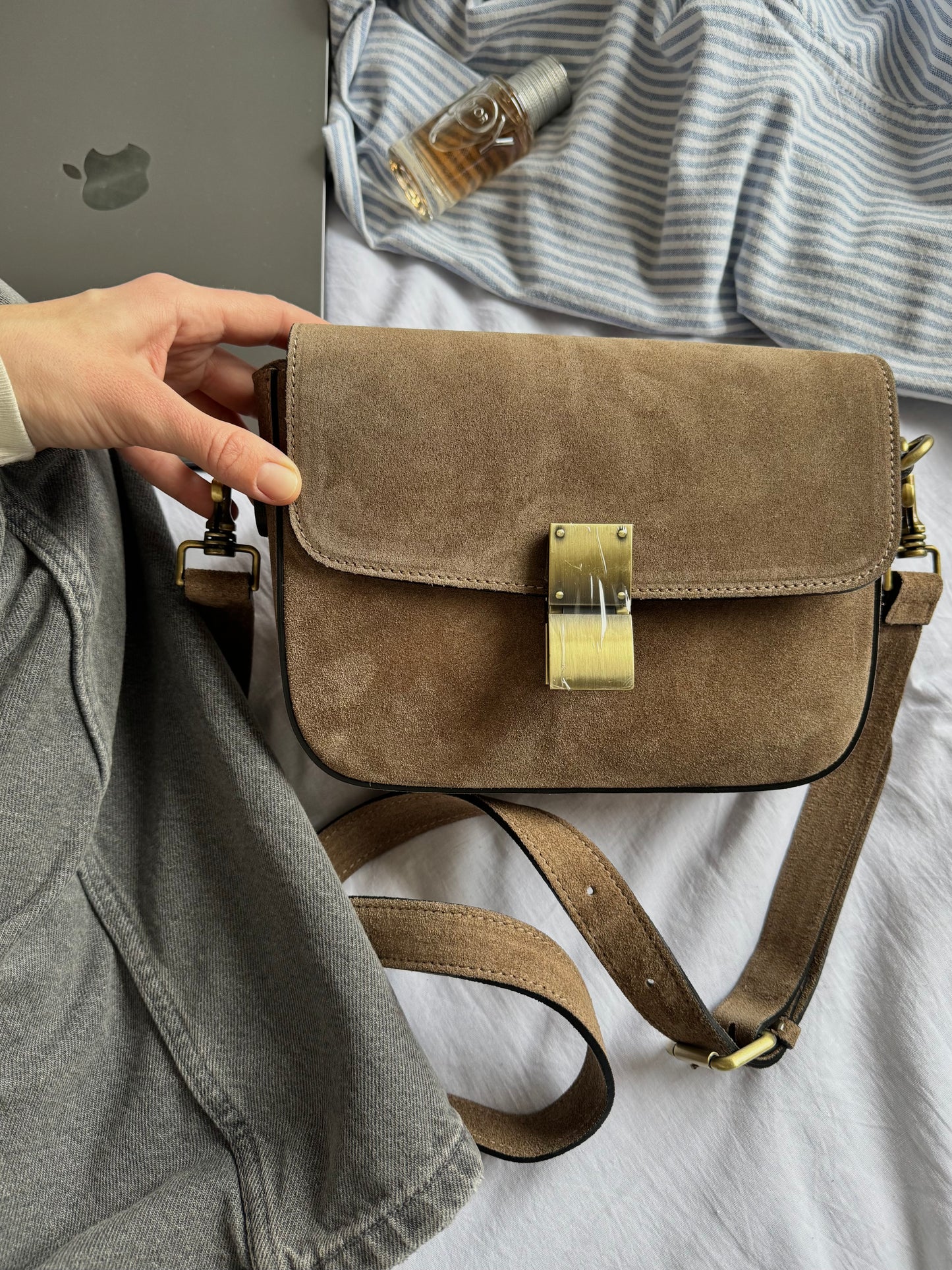 Torebka Crossbody na ramię z naturalnej skóry zamszowej, Włochy