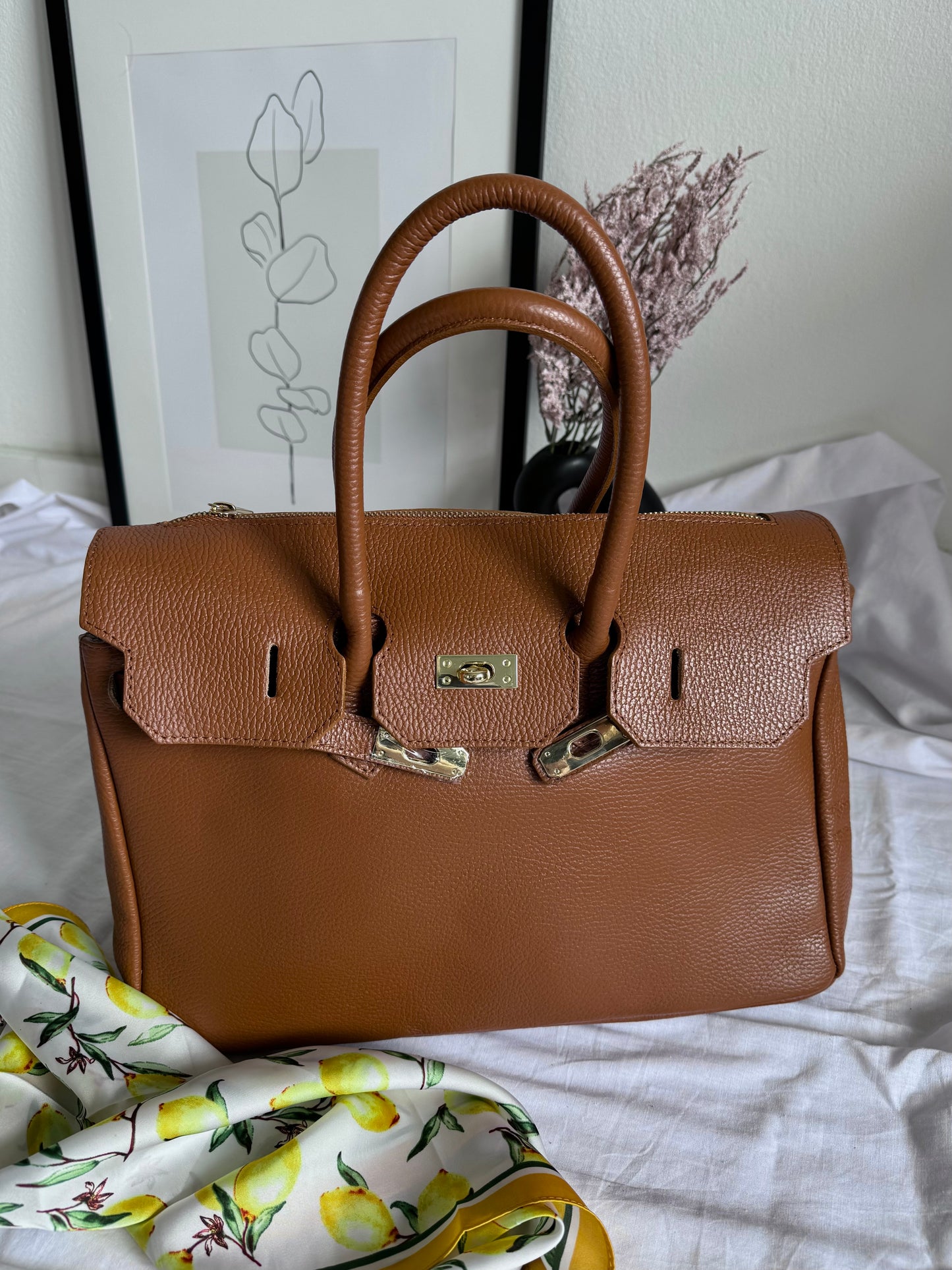Elegancka torebka shopperka z naturalnej skóry do pracy lub na codzień, Włochy