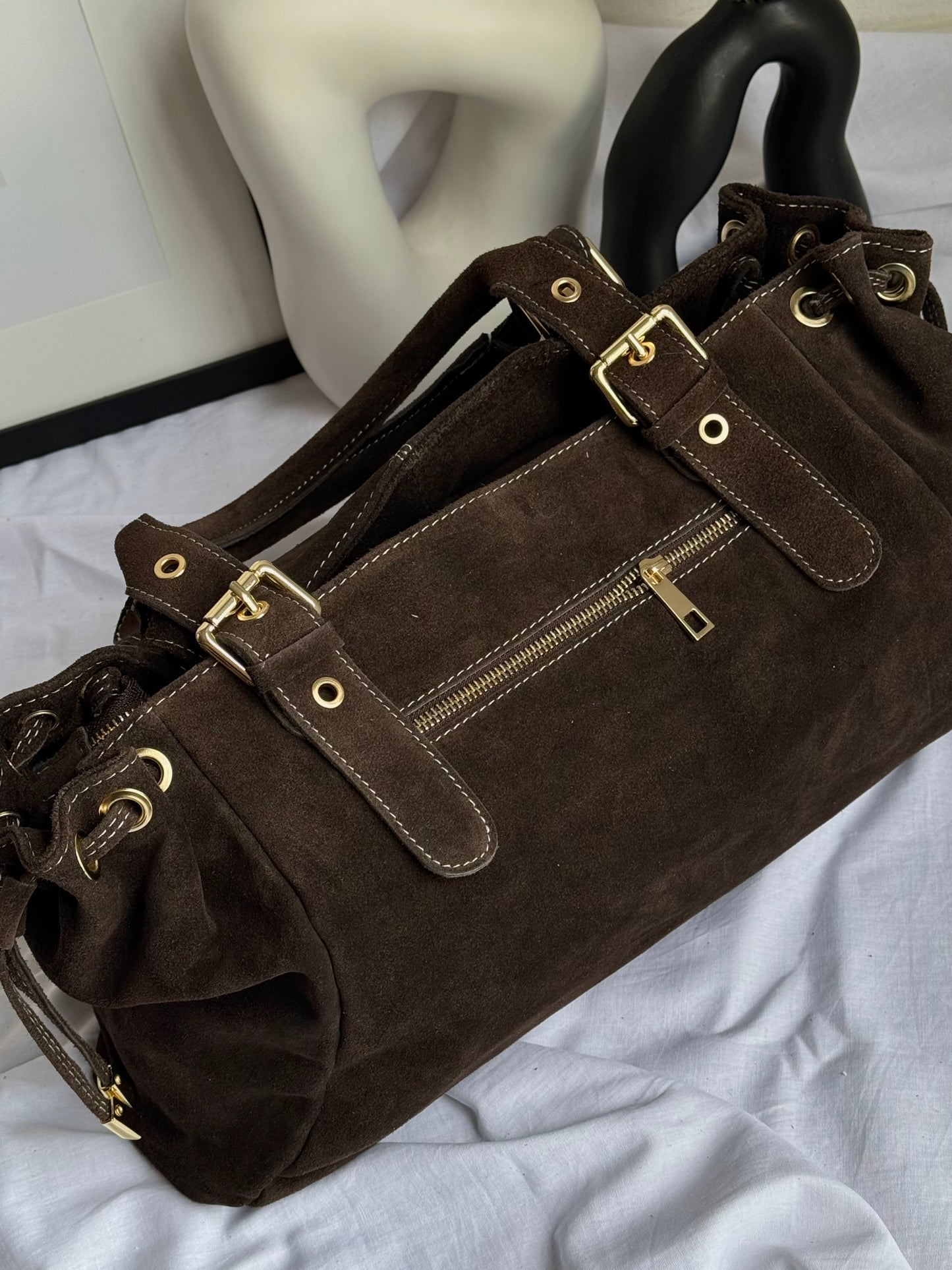 Torebka shopper z naturalnego zamszu, Włochy
