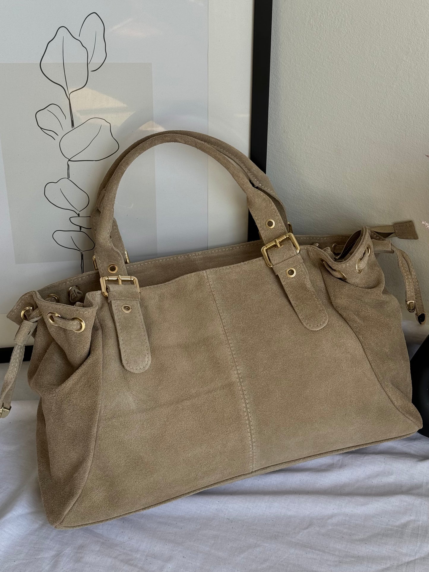 Torebka shopper z naturalnego zamszu, Włochy