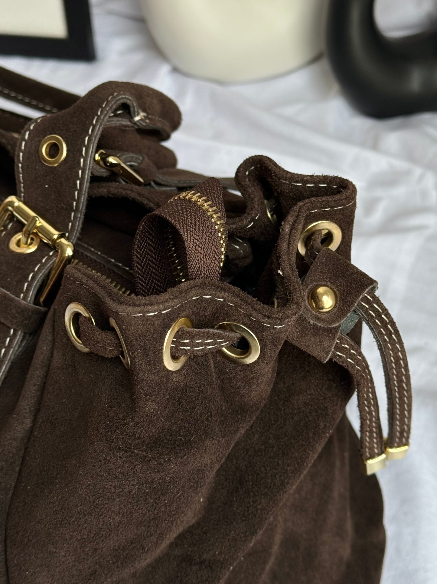 Torebka shopper z naturalnego zamszu, Włochy