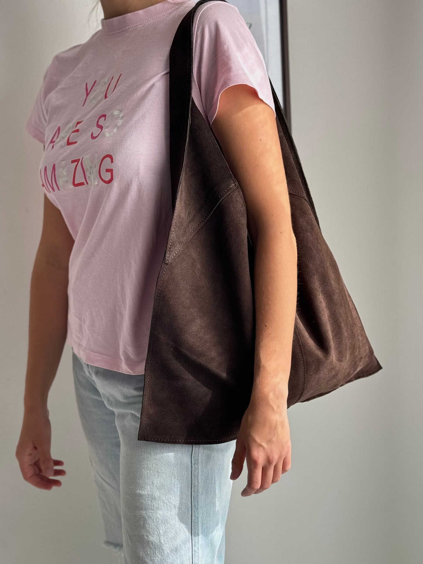 Torebka worek z naturalnego zamszu, made in Italy