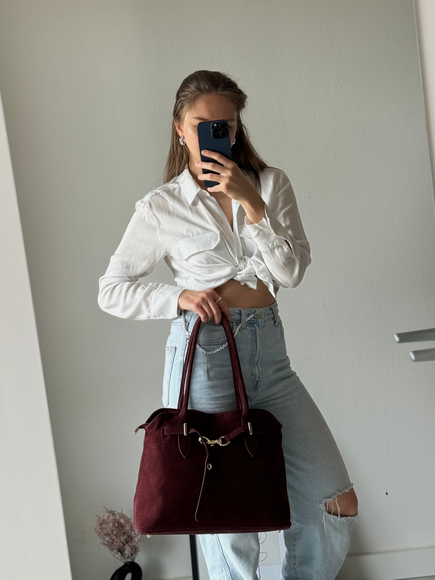 Torebka shopper zamszowa do ręki lub na ramię wykonana we Włoszech
