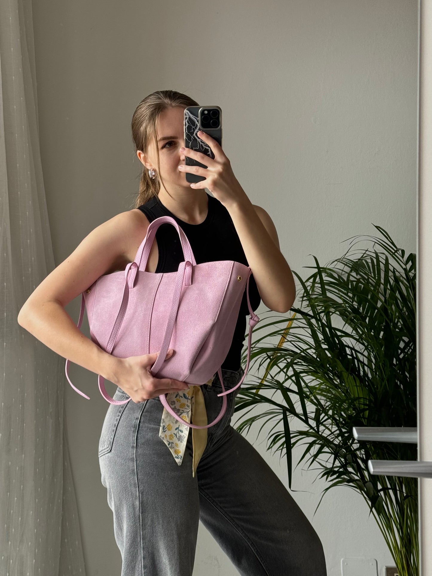 Stylowa torebka shopperka z naturalnego zamszu, Włochy