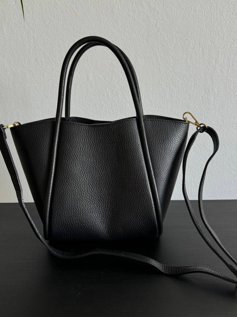 Luksusowa włoska torebka Tote skórzana – klasyczna czerń, shopper 100% skóra naturalna