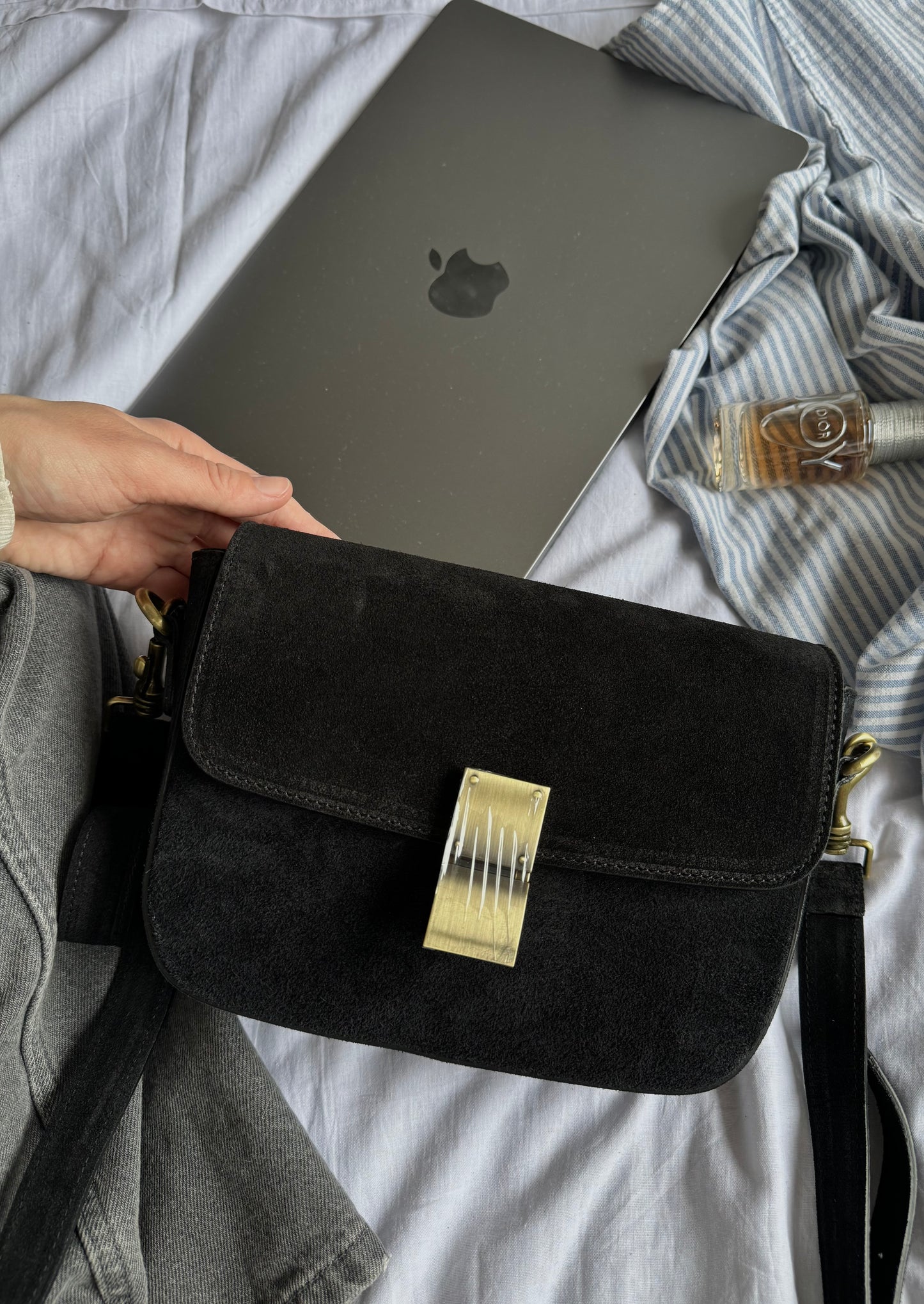 Torebka Crossbody na ramię z naturalnej skóry zamszowej, Włochy