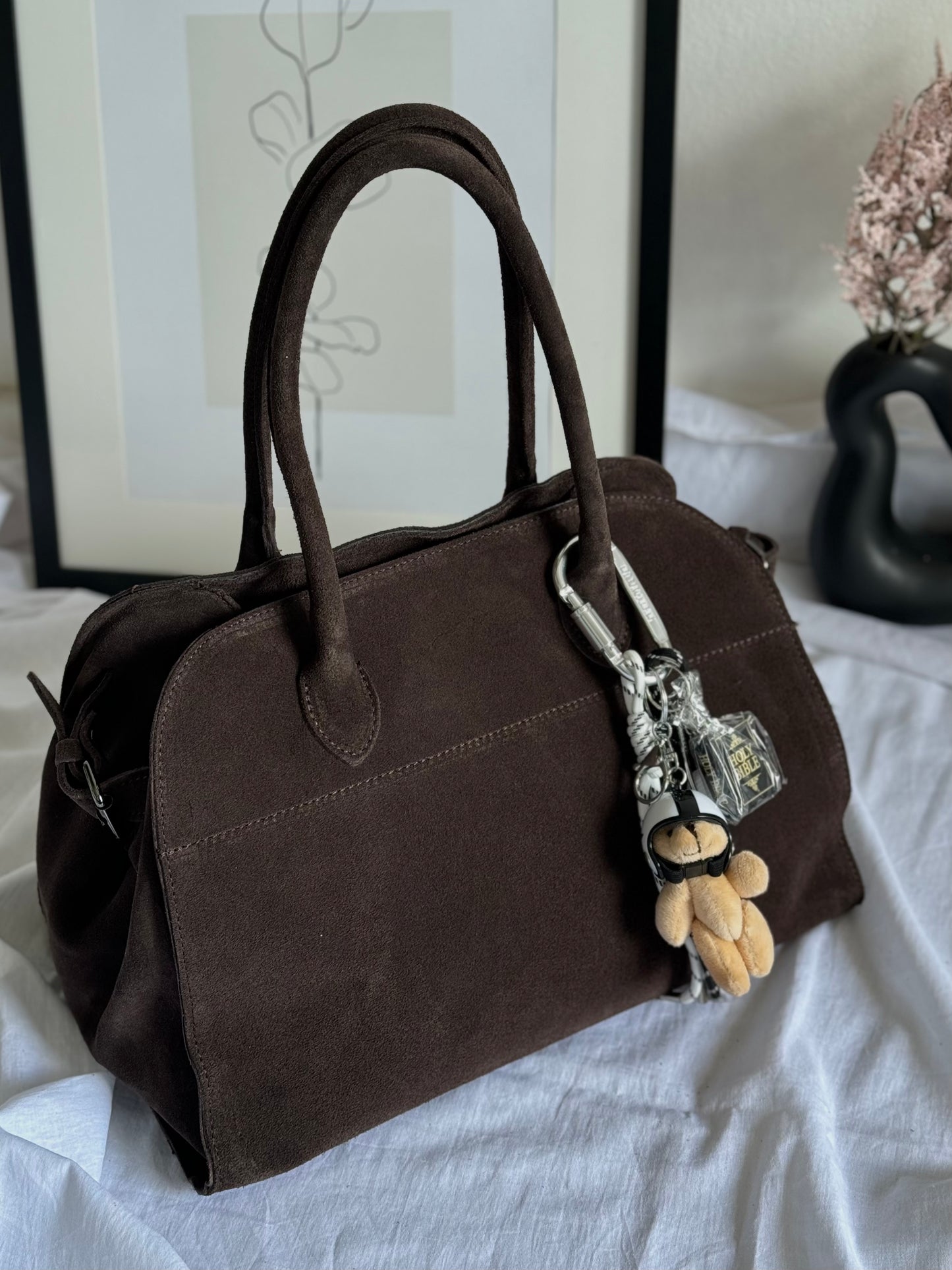 Zamszowa torebka shopper w czekoladowym kolorze, Włochy