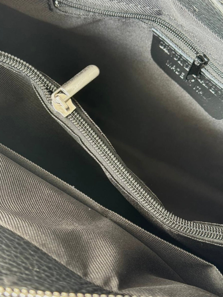 Elegancka czarna shopper torebka z naturalnej skóry, Włochy