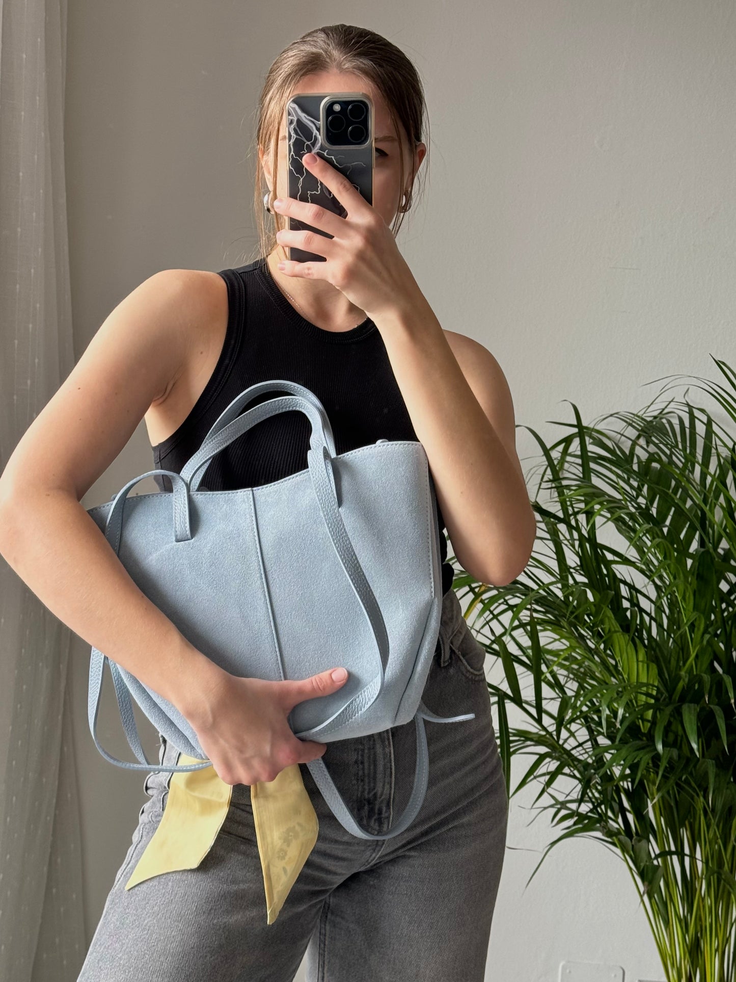 Stylowa torebka shopperka z naturalnego zamszu, Włochy