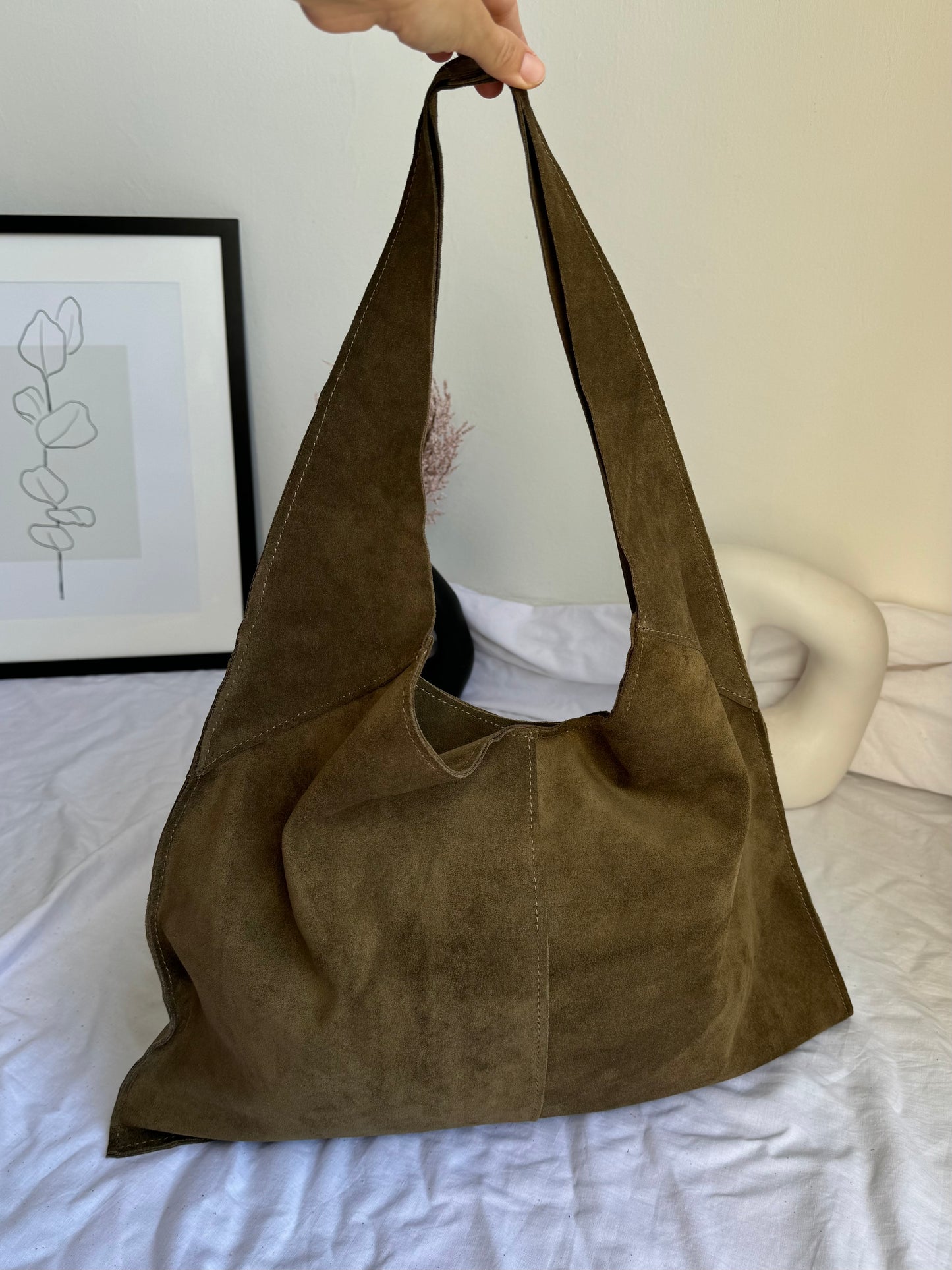Torebka worek z naturalnego zamszu, made in Italy