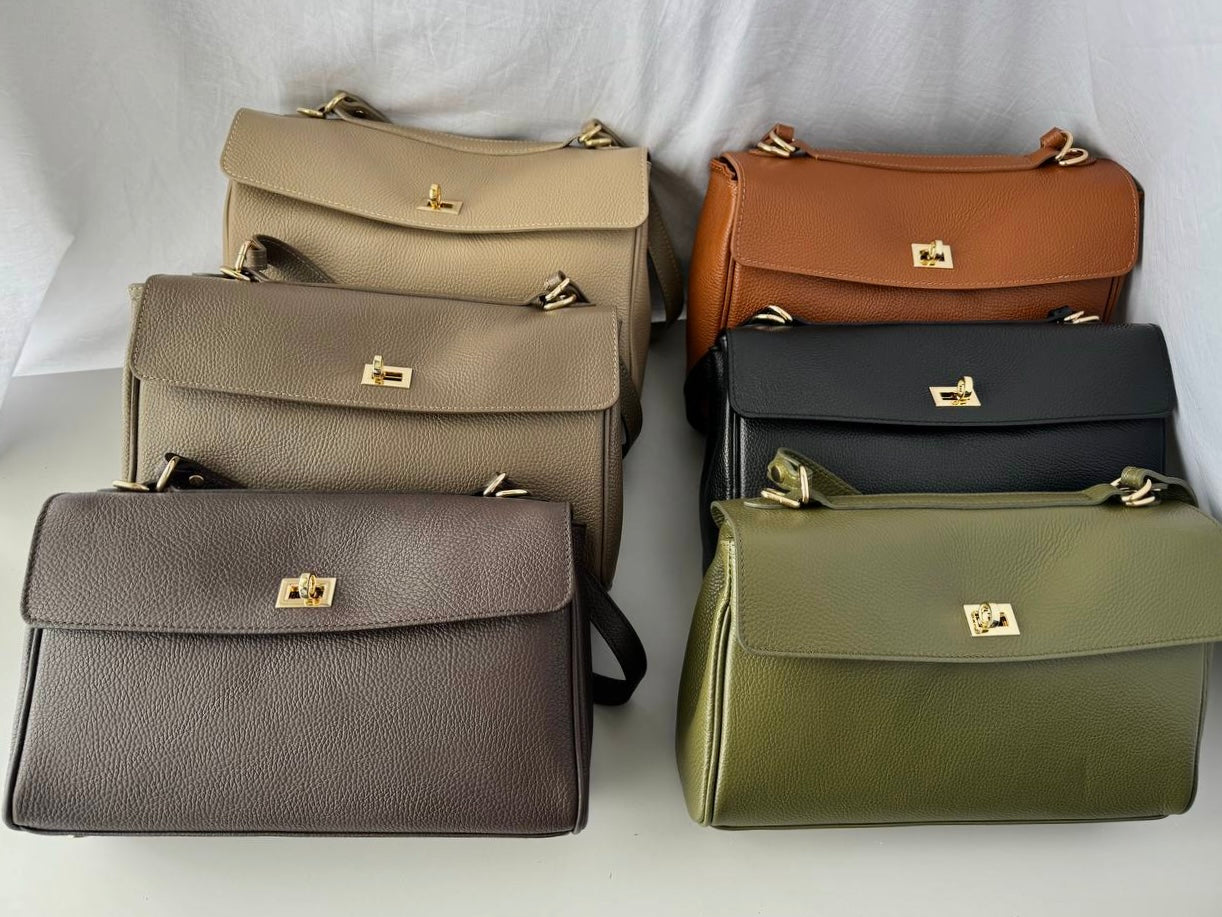 Elegancka torebka kuferkowa z naturalnej skóry, Włochy
