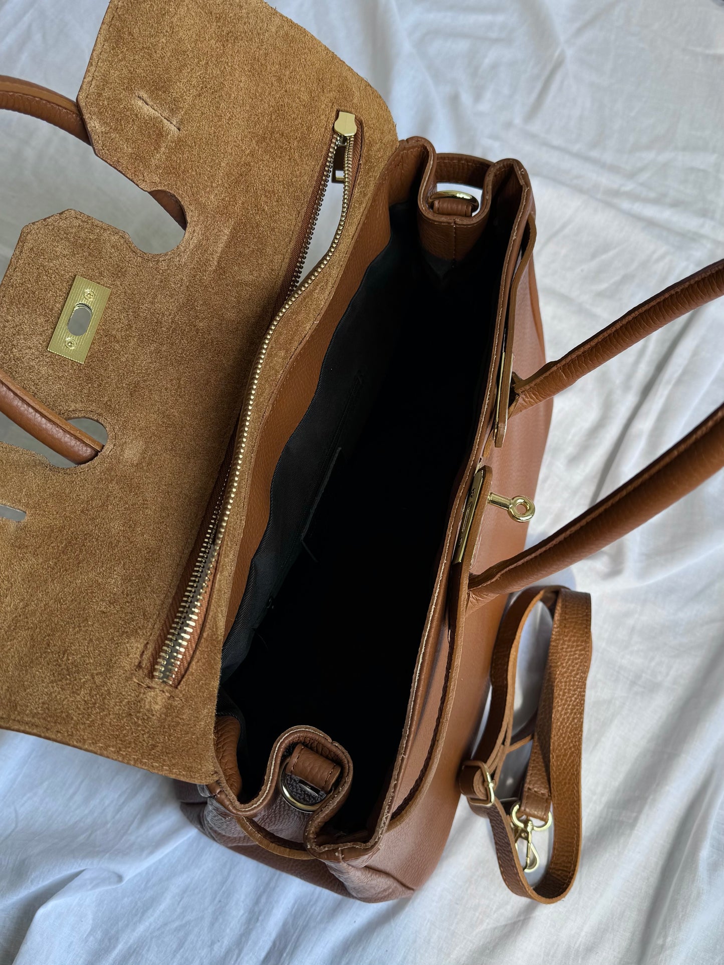 Elegancka torebka shopperka z naturalnej skóry do pracy lub na codzień, Włochy