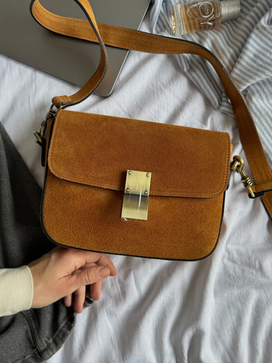 Torebka Crossbody na ramię z naturalnej skóry zamszowej, Włochy