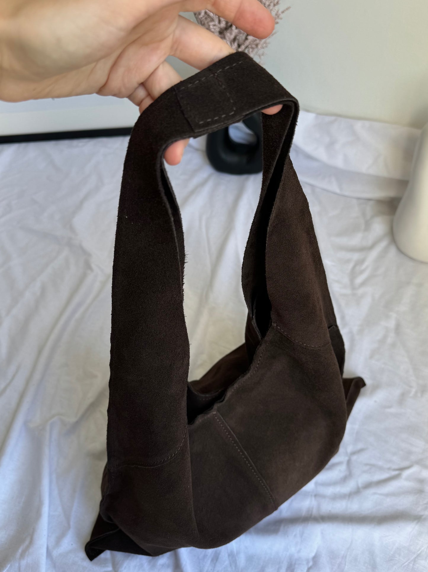 Torebka worek z naturalnego zamszu, made in Italy