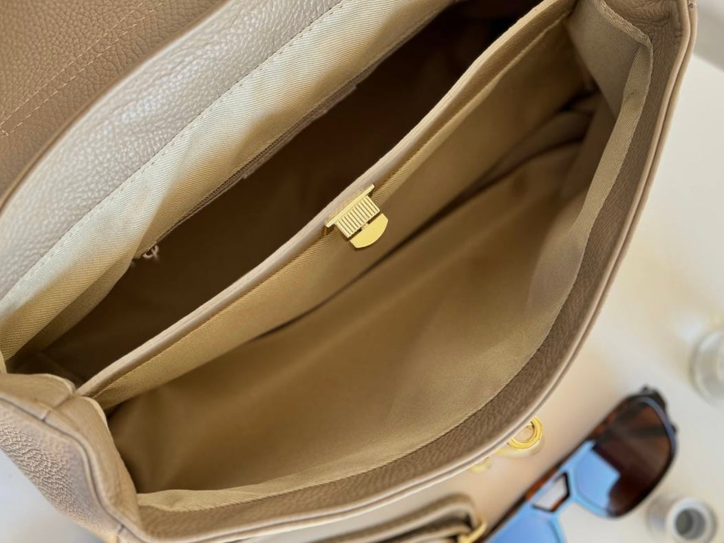 Klasyczna włoska torebka ze skóry – beżowa Satchel torba Shopper