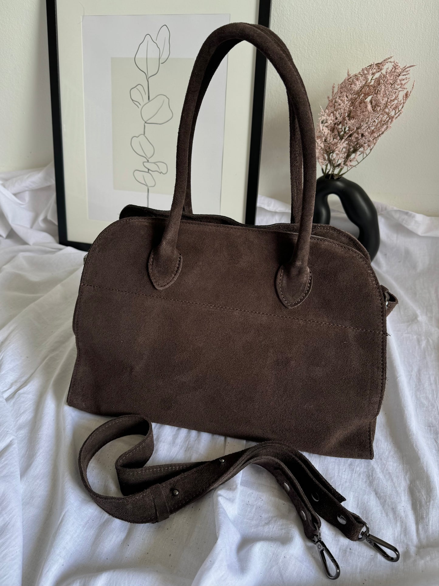 Zamszowa torebka shopper w czekoladowym kolorze, Włochy