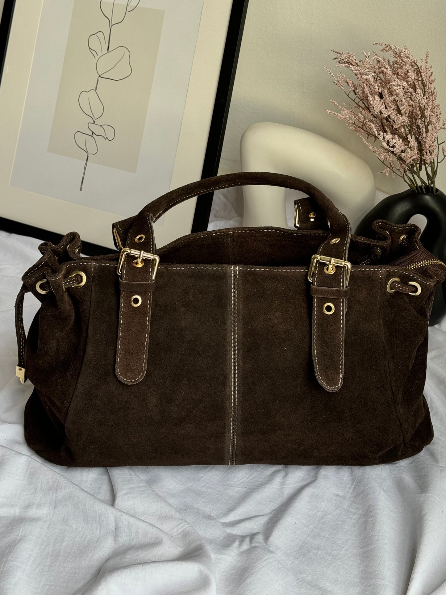 Torebka shopper z naturalnego zamszu, Włochy