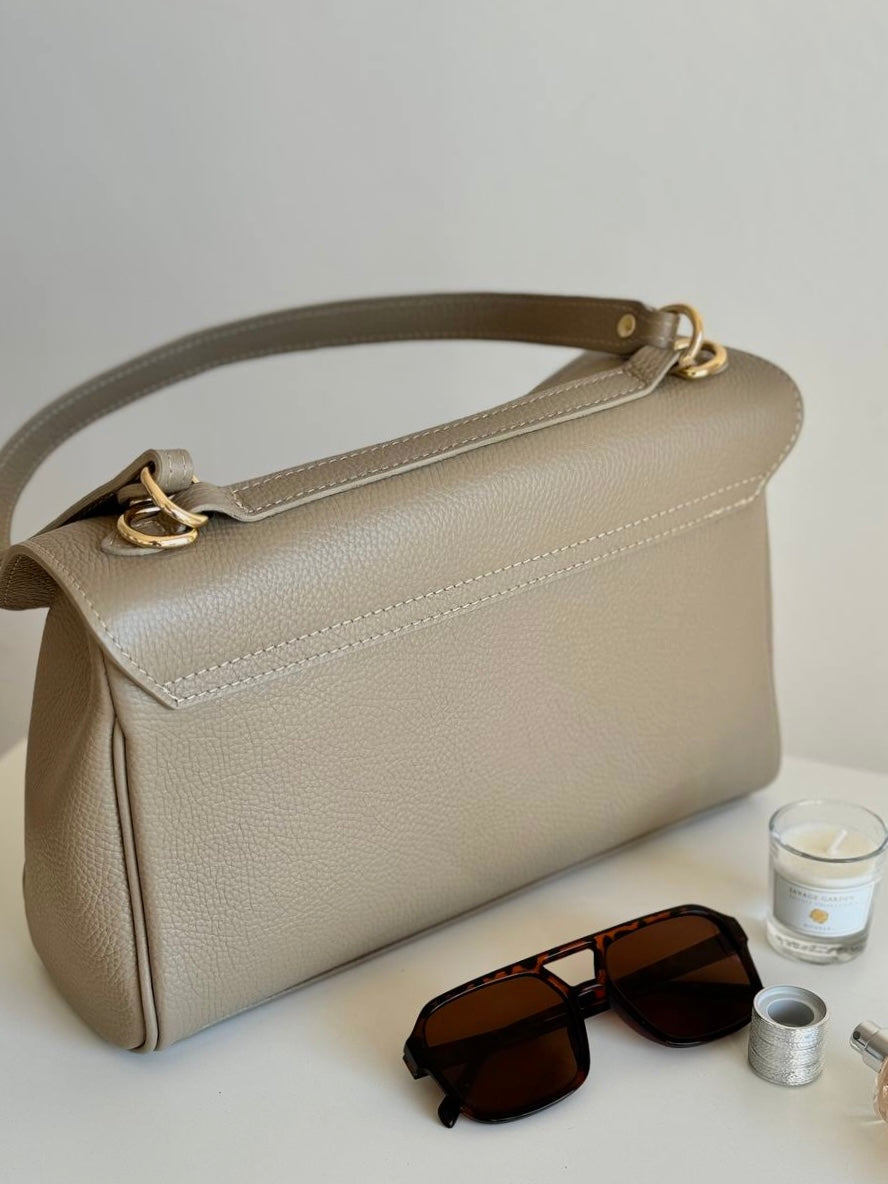Klasyczna włoska torebka ze skóry – beżowa Satchel torba Shopper